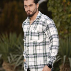 پیراهن پاییزه مردانه مدل Sitro (سفید سبز)