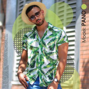پیراهن مردانه هاوایی مدل PANO برگ موزی