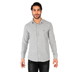 پیراهن مردانه  آستین بلند راه راه طوسی  مدل 43823