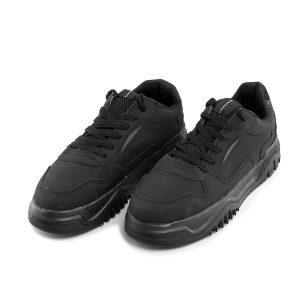 کفش  اسپرت مردانه مشکی بندی چرم مصنوعی  مدل 44016