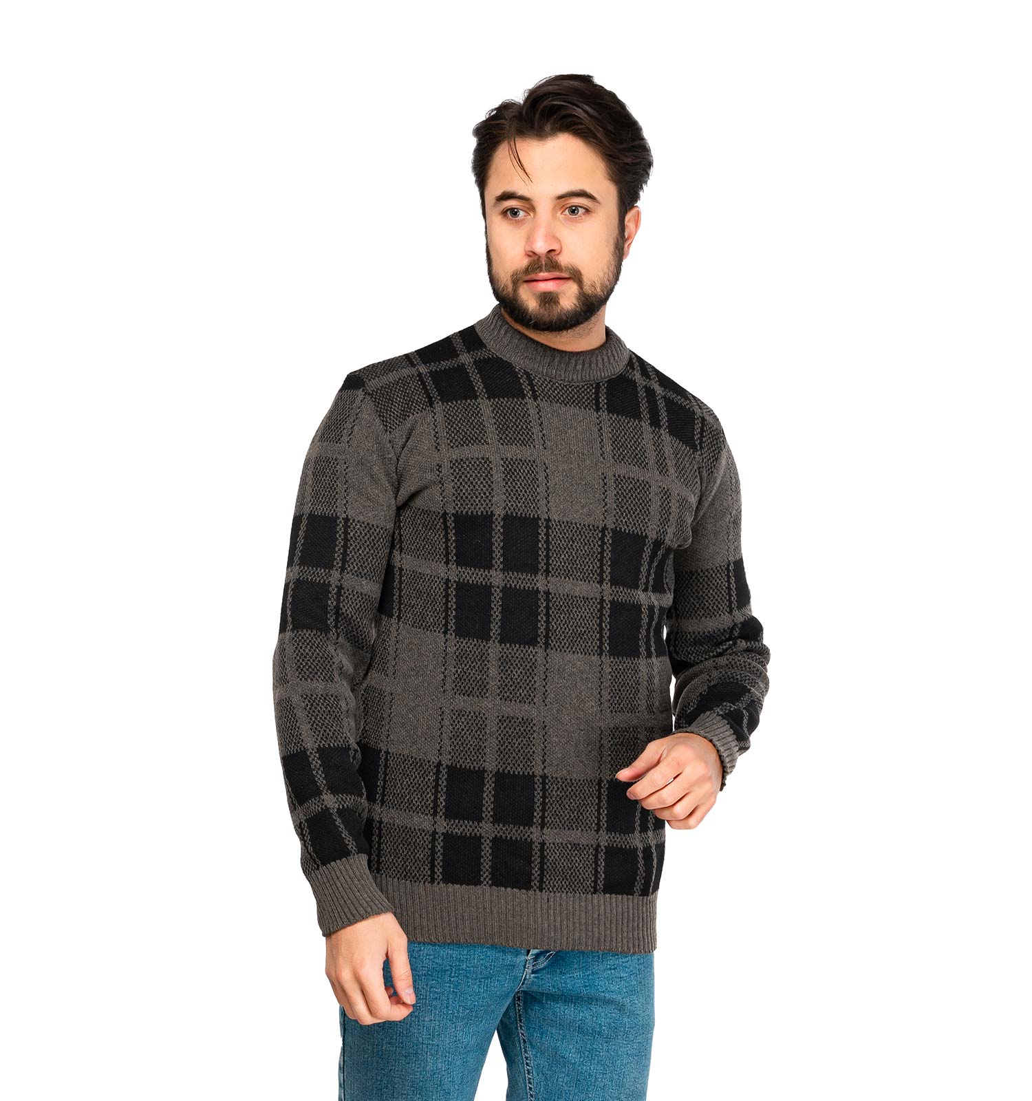 بافت مردانه یقه گرد فری سایز چهارخونه مدل 45890