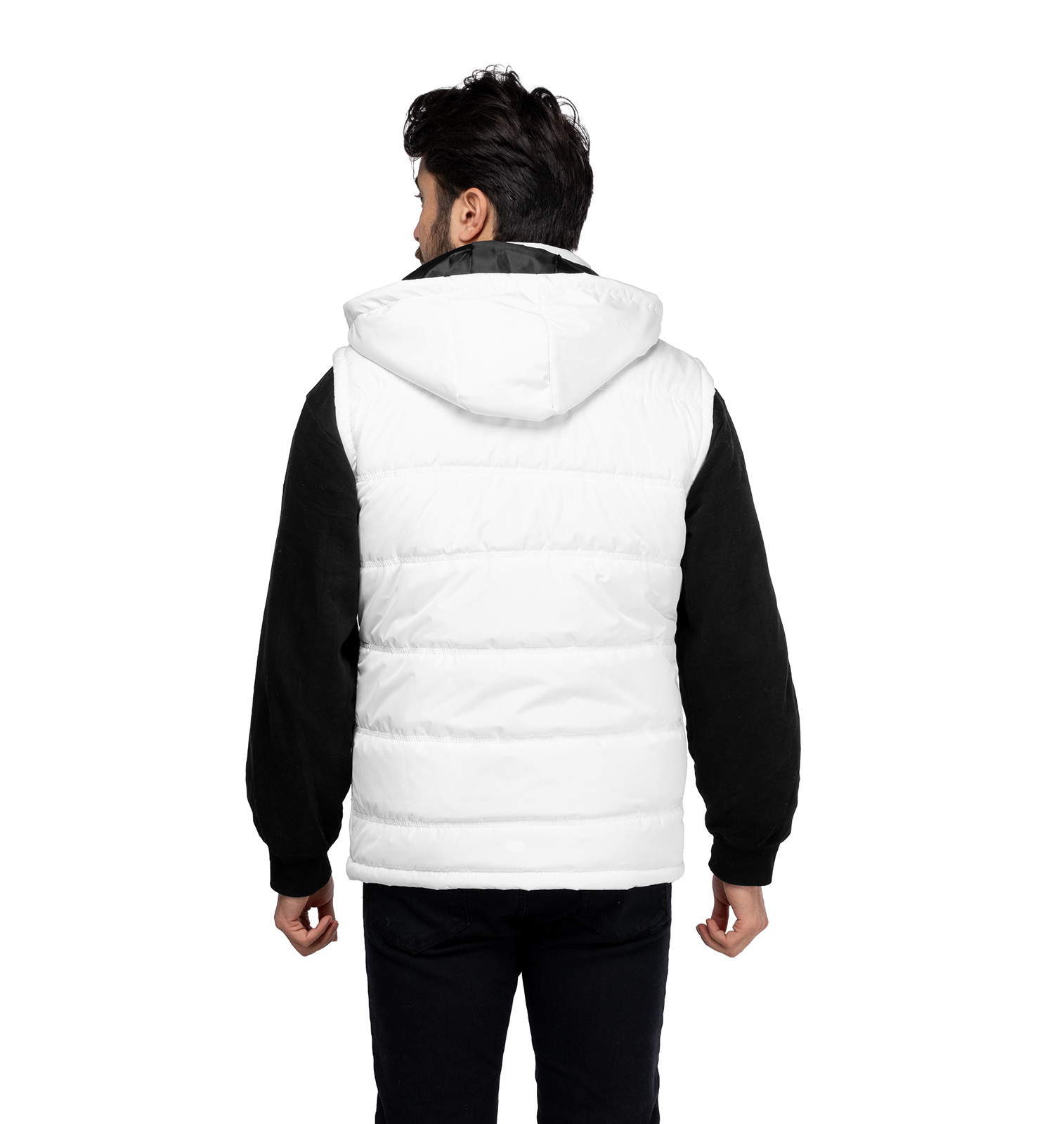 کاپشن پافر بادی سفید کلاهدار مدل 45987