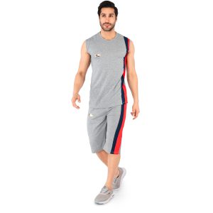 ست رکابی شلوارک مردانه آستین حلقه ای طوسی Tommy ساده یقه گرد مدل 44180