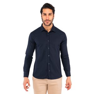 پیراهن اسپرت کتان مردانه آستین بلند سرمه ای Polo مدل 41765