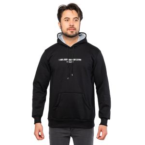 هودی کلاهدار مشکی ساده مدل 45726