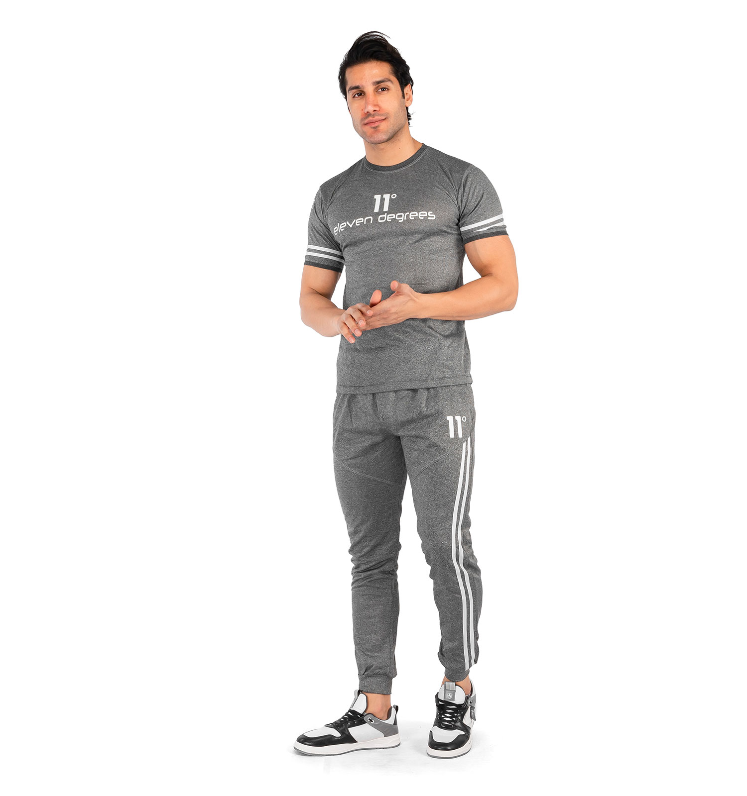 ست تیشرت شلوار مردانه آستین کوتاه طوسی ساده یقه گرد مدل 43051