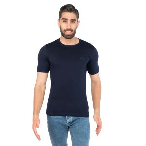 تیشرت Boss یقه گرد مردانه سرمه ای پنبه ساده مدل 44644