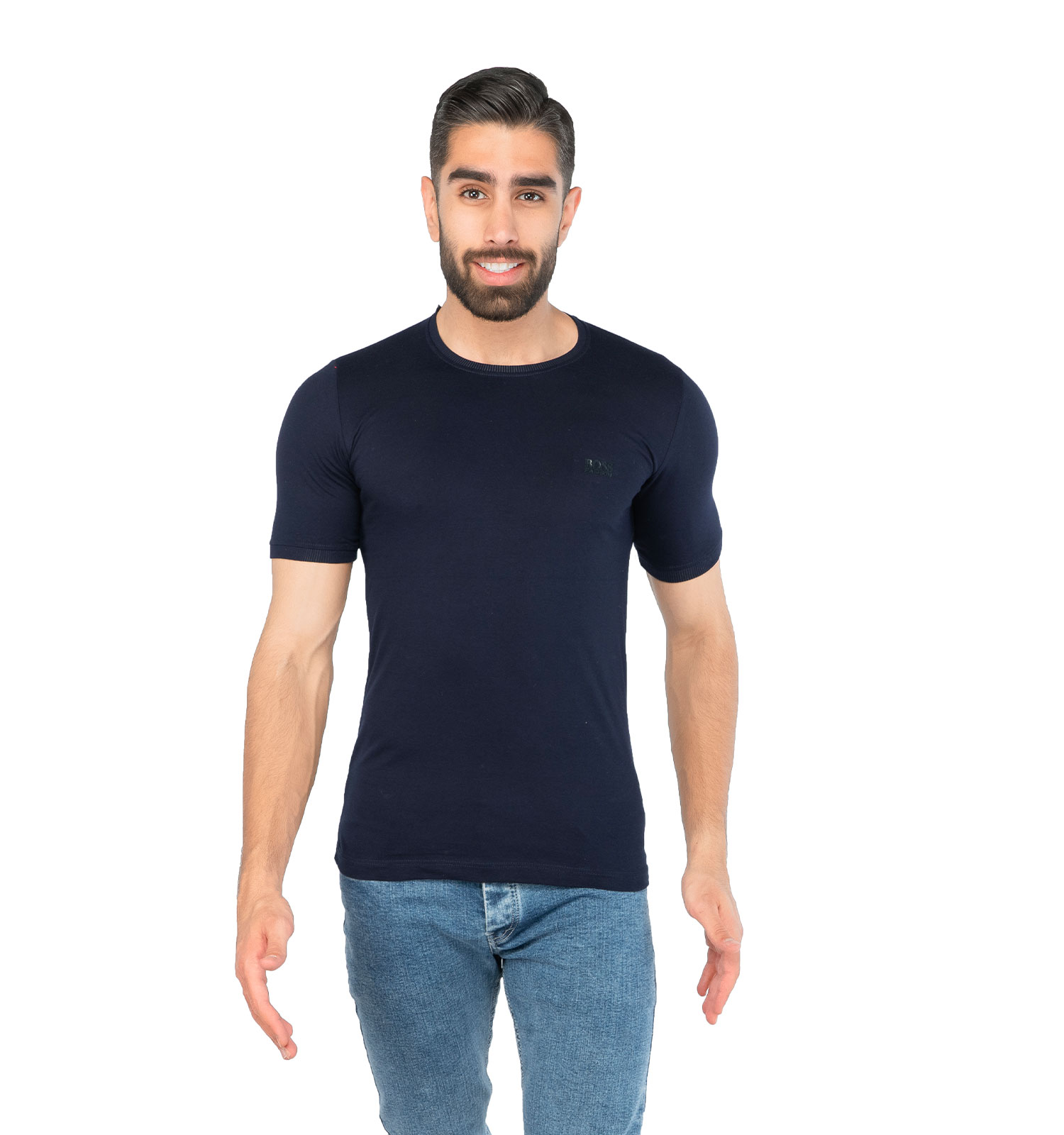 تیشرت Boss یقه گرد مردانه سرمه ای پنبه ساده مدل 44644