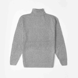 تونیک بافت زنانه آستین بلند یقه اسکی طوسی فری سایز مدل 45672