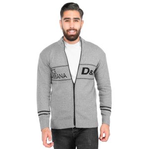 ژاکت بافت مردانه زیپ دار یقه ایستاده طوسی D & G مدل 40159