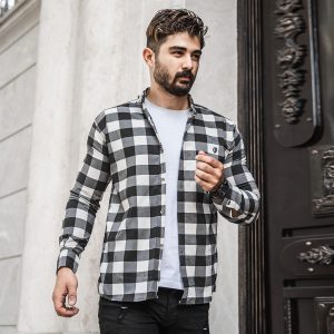پیراهن چهار خونه مشکی سفید مردانه مدل Kiano