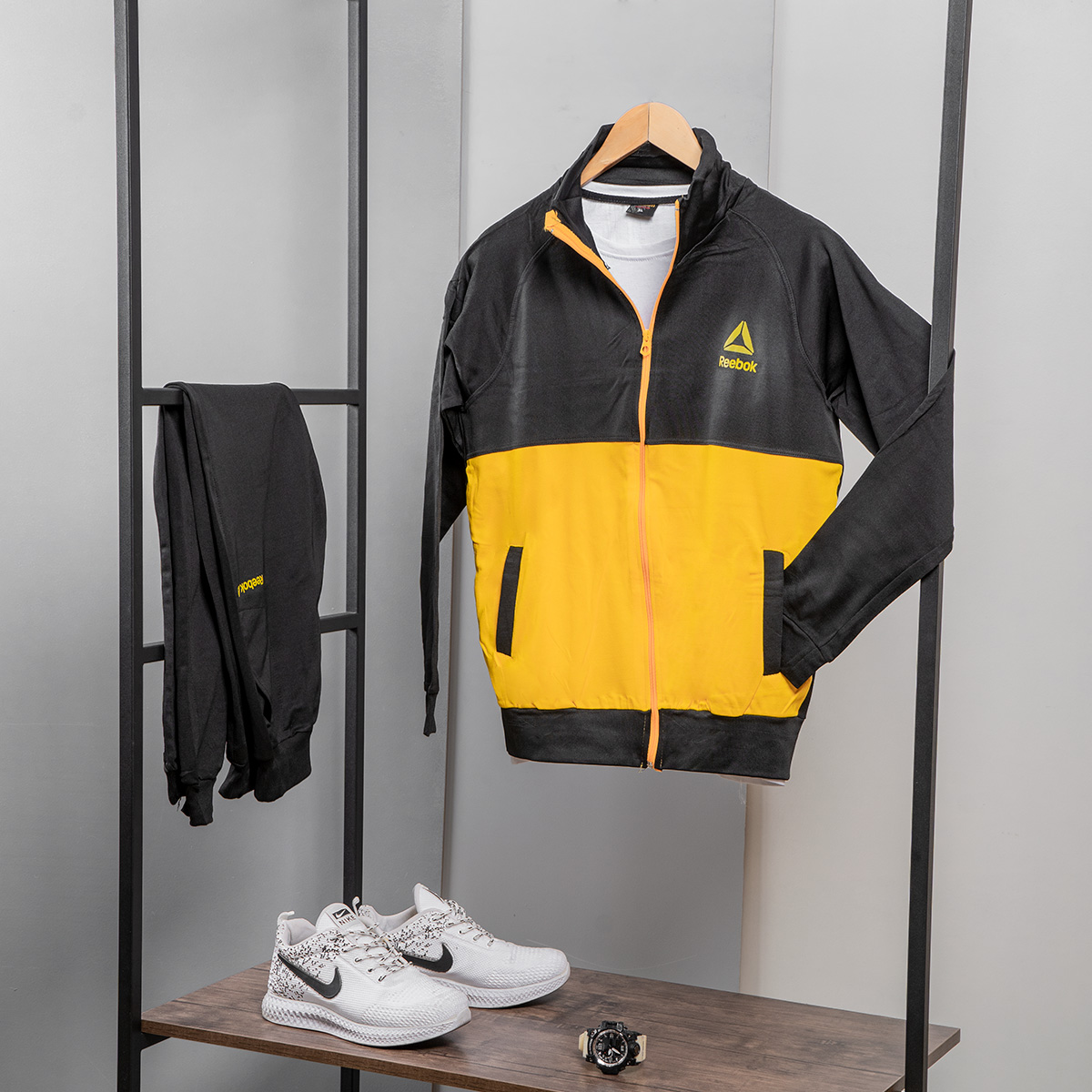 ست سویشرت شلوار Reebokمردانه مشکی زرد مدل Anil