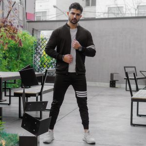 ست سویشرت شلوار مردانه مشکی خط دار مدل TAKTA