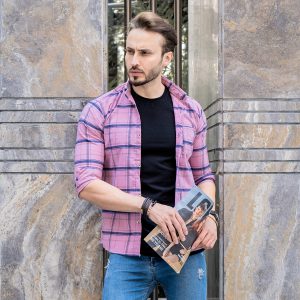 پیراهن چهارخانه T درشت صورتی مدل Dgr