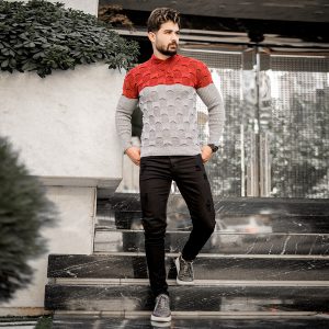 پلیور دورنگ قرمزطوسی مردانه مدل Arkia