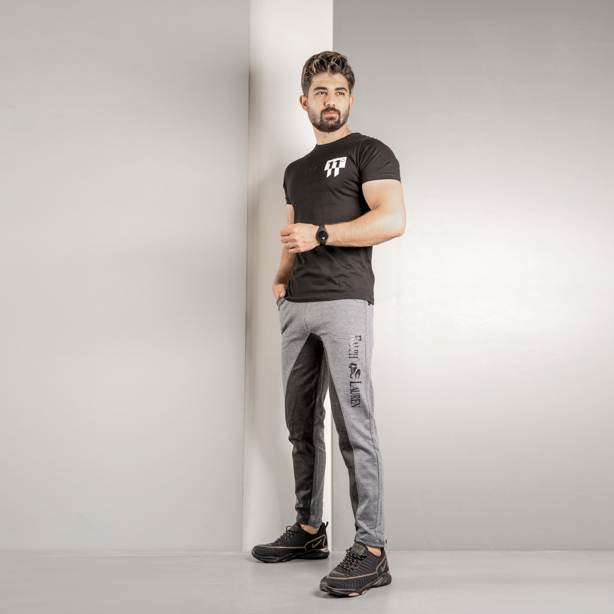 اسلش مردانه T دورنگ طوسی مشکی مدل RL30