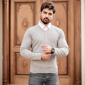 پلیوربافت یقه هفت طوسی مردانه مدل ETM