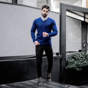 پلیوربافت یقه هفت سرمه ای مردانه مدل ETM