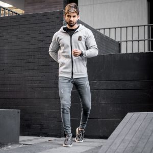 سویشرت طوسی روشن زیپ دار مردانه مدل A2021