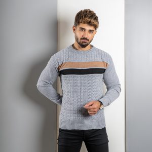 پلیور مردانه طوسی روشن T یقه گرد مدل Ariya
