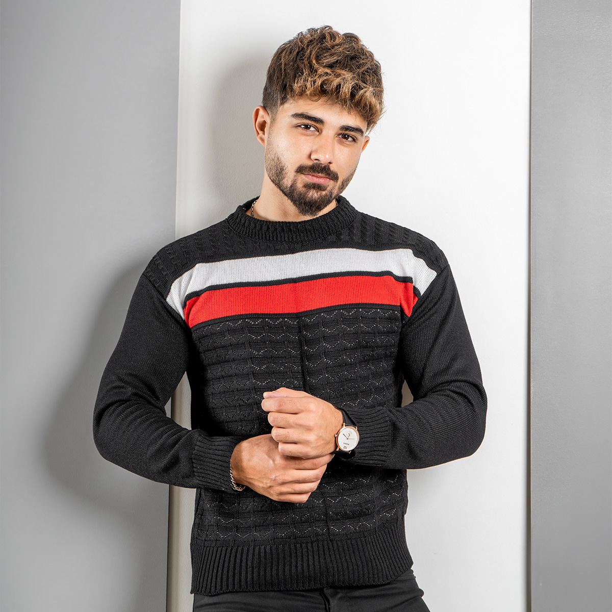 پلیور مردانه T یقه گرد مدل Ariyaرنگ مشکی