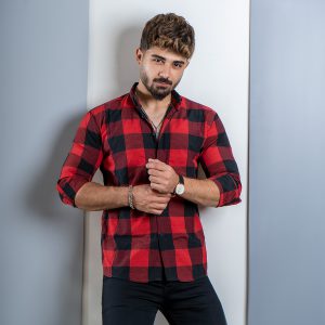 پیراهن مردانه چهارخونه قرمز مشکی T مردانه مدل hadin