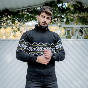 یقه اسکی مشکی حاشیه سفید زرد مدل Arja