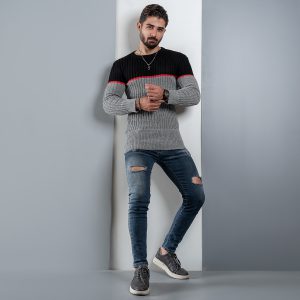 پلیور اندامی T طوسی مشکی مردانه مدل Adnan