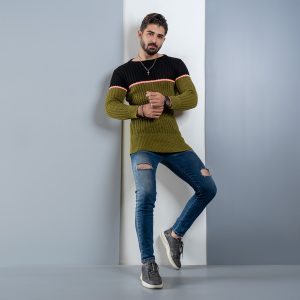 پلیور اندامی T خردلی مشکی مردانه مدل Adnan
