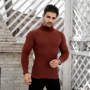 پلیور یقه اسکی مردانه زرشکی مدل Oktav
