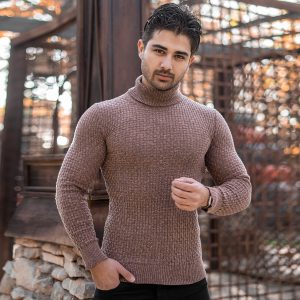 پلیور یقه اسکی مردانه قهوه ای مدل Oktav