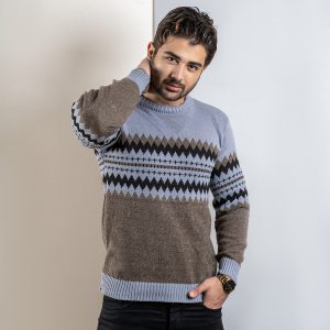 پلیور ژاکارد طوسی قهوه‌ای T مدل aroni