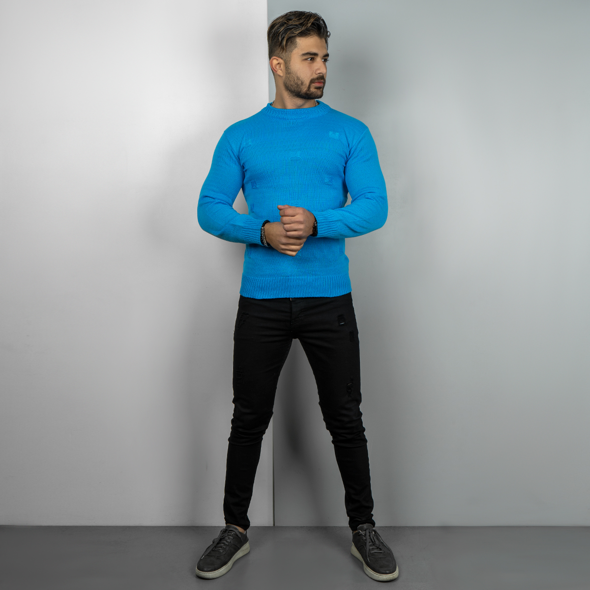 پلیور زاپ دار آبی مردانه مدل Deta