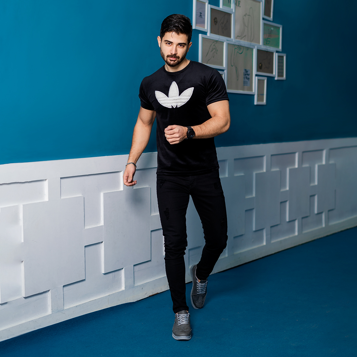 تیشرت مخملی مشکی Adidas مردانه مدل Rasa