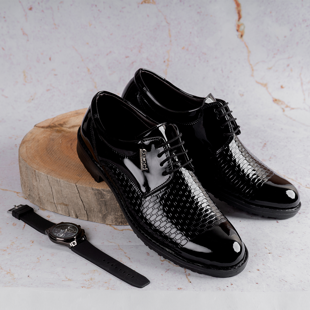 کفش رسمی ورنی بندی مردانه مدل Gucci