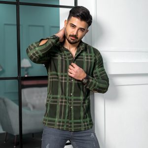 پیراهن مردانه چهارخونه سبز مدل exo