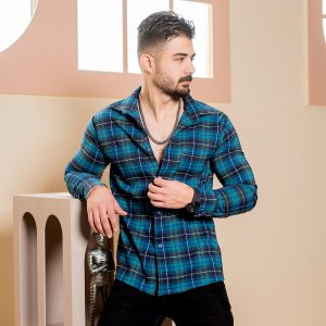پیراهن چهارخانه سبزسرمه ای مردانه مدل Divan