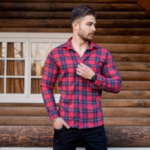 پیراهن چهارخانه قرمز مردانه مدل Divan