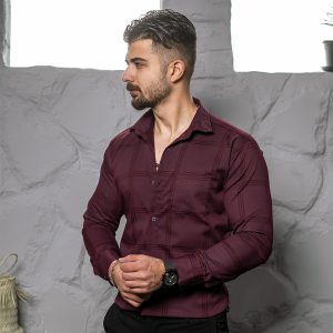 پیراهن مردانه چهارخونه زرشکی مدل Ravin
