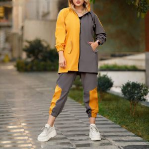 ست سویشرت شلوار زنانه طوسی زرد مدل Tania