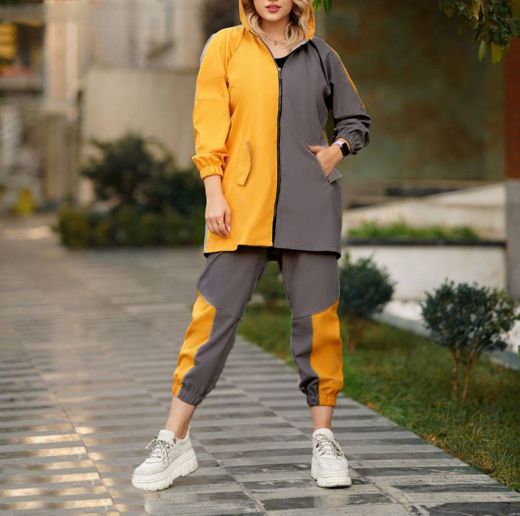 ست سویشرت شلوار زنانه طوسی زرد مدل Tania