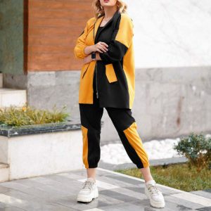ست سویشرت شلوار زنانه مشکی زرد مدل Tania