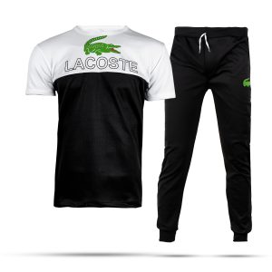 ست تیشرت شلوار مردانه سفید مشکی مدل Lacoste