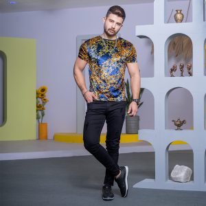 تیشرت مخمل مردانه سرمه ای مدل malek