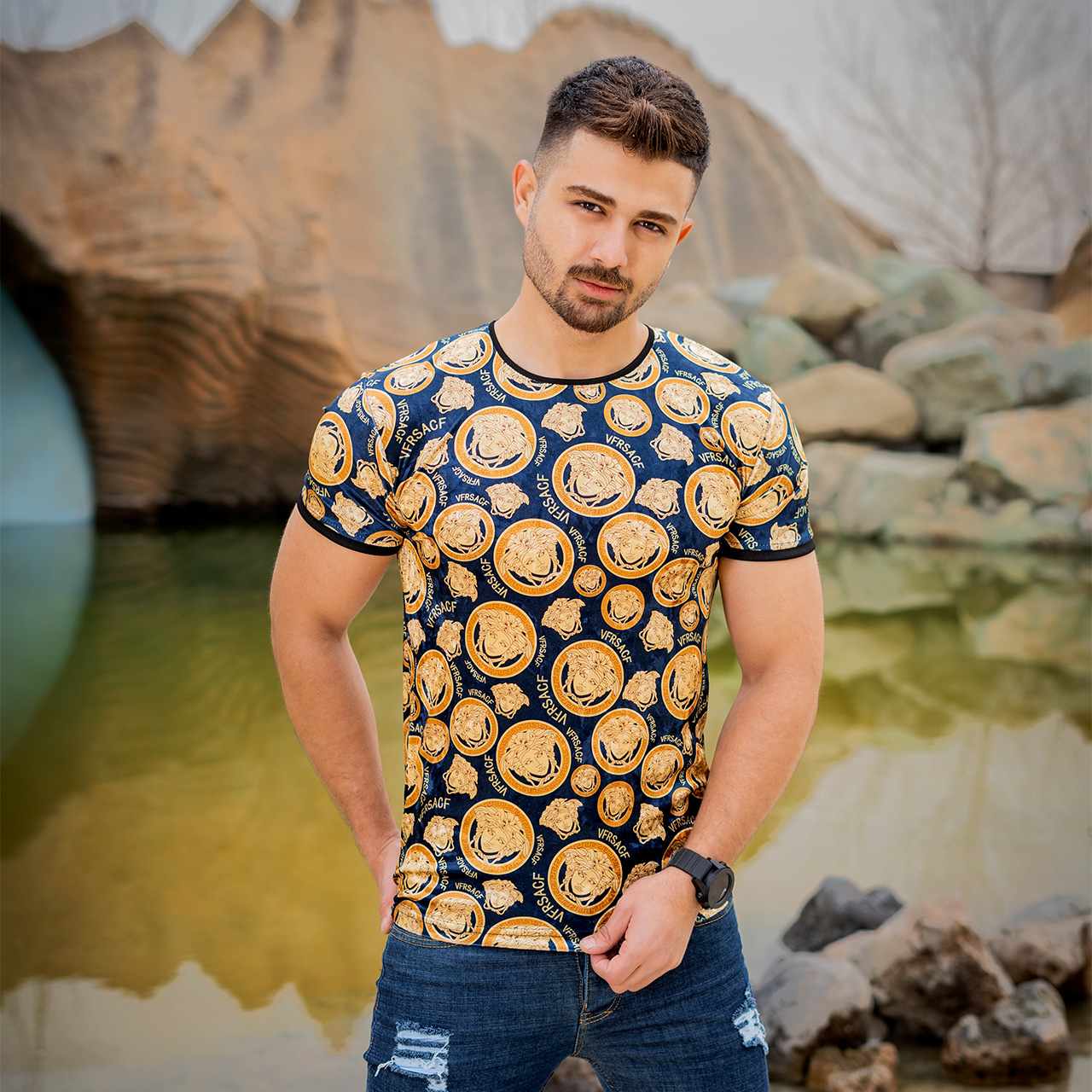 تیشرت مخمل ورساچه مردانه مدل X55