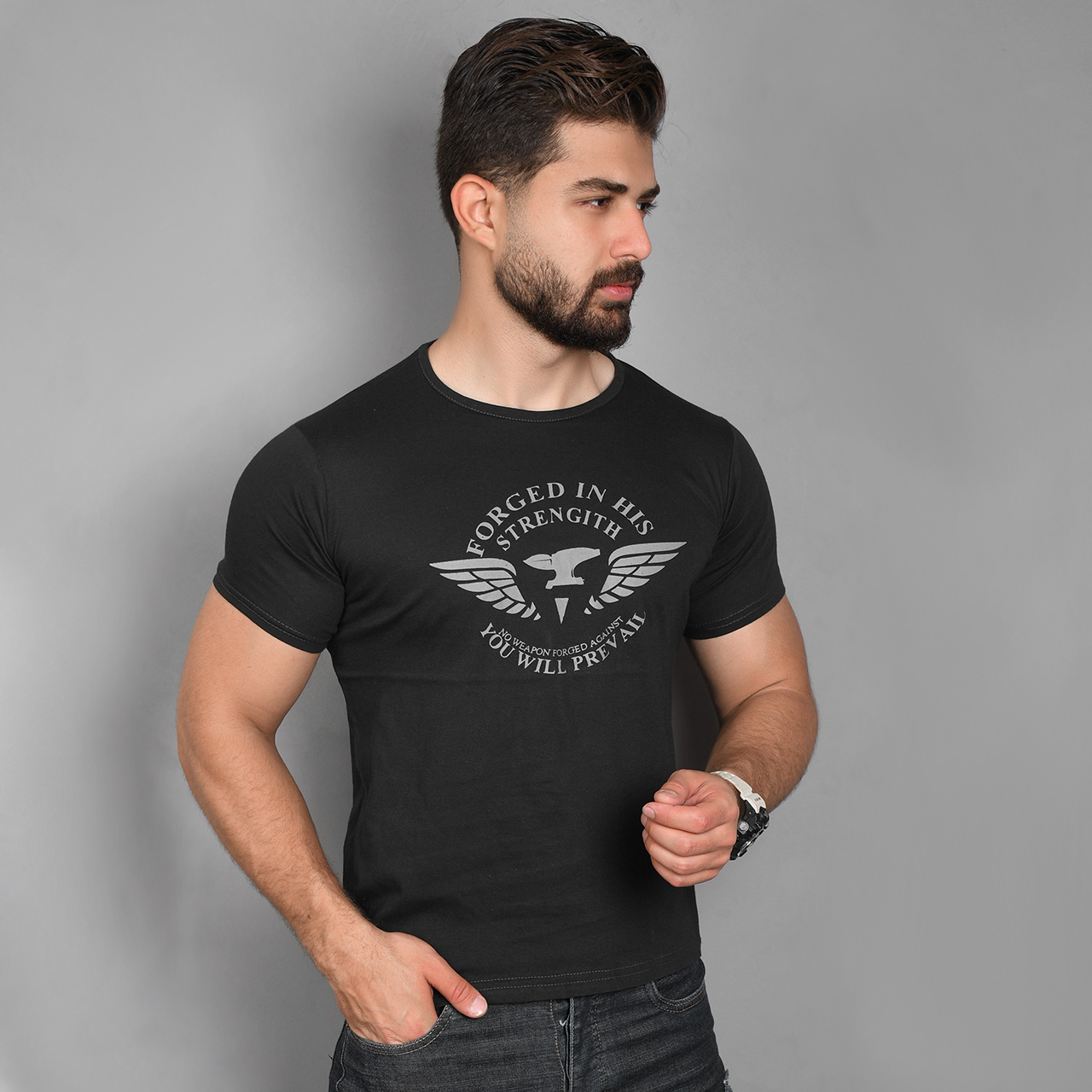 تیشرت T مردانه مشکی مدل Forged