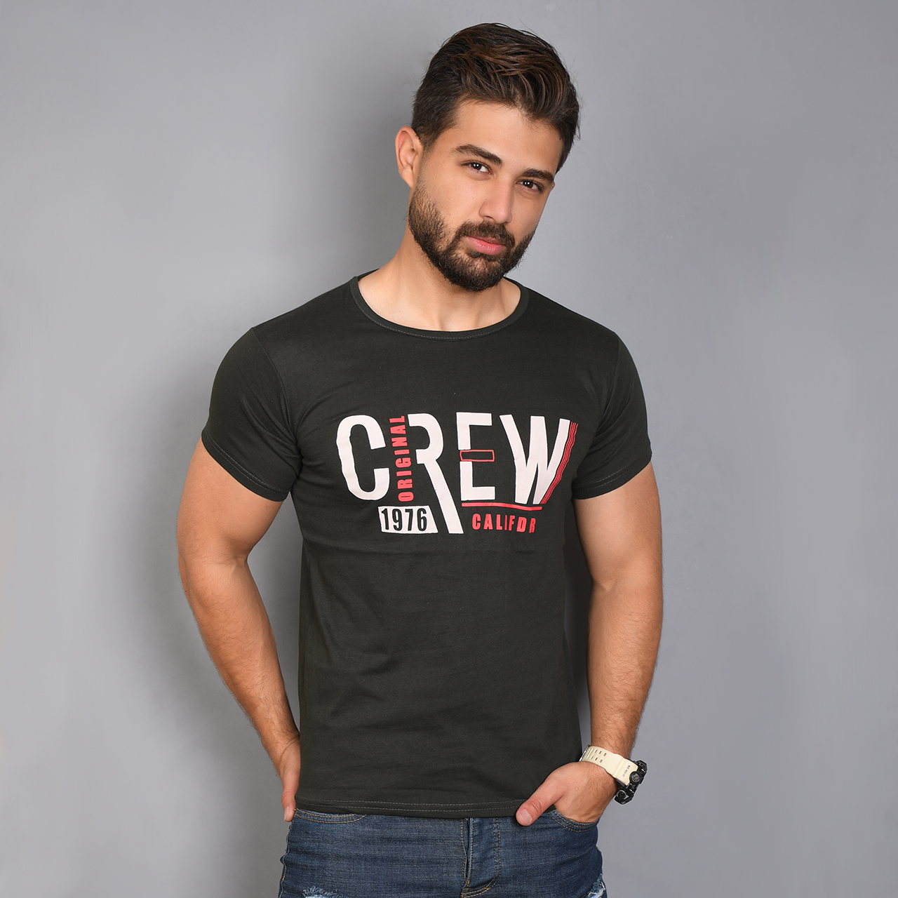 تیشرت مردانه سبز T مدل Crew