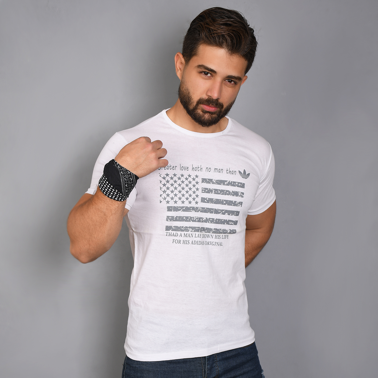 تیشرت مردانه سفید T مدل Amrika