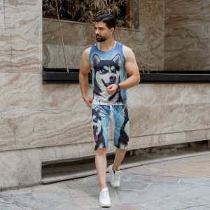 ست رکابی شلوارک آبی مردانه مدل Husky