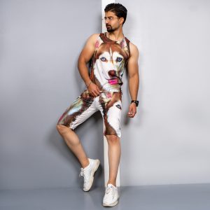 ست رکابی شلوارک قهوه ای مردانه مدل Husky